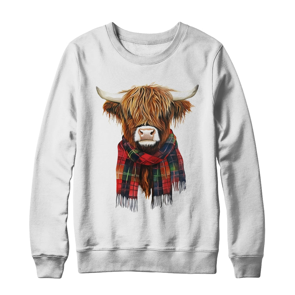 Cute Highland Cow Wearing Buffalo Plaid Scarf Farming Farmer Shirt & Sweatshirt | siriusteestore