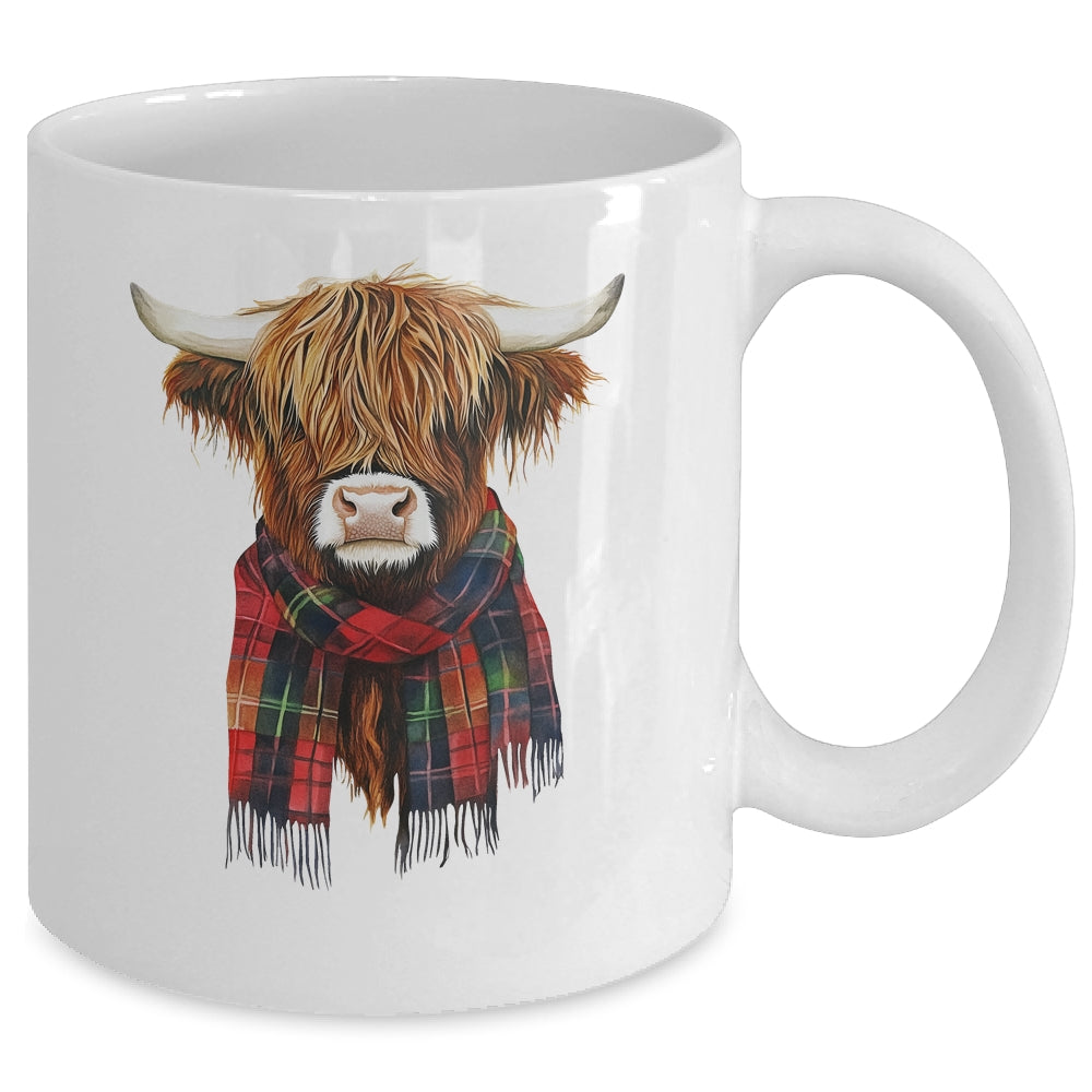 Cute Highland Cow Wearing Buffalo Plaid Scarf Farming Farmer Mug | siriusteestore