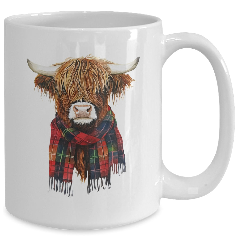 Cute Highland Cow Wearing Buffalo Plaid Scarf Farming Farmer Mug | siriusteestore