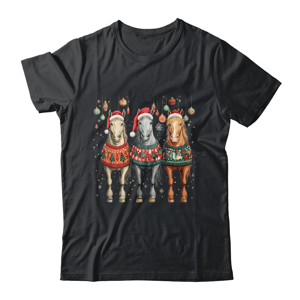 Cute Horses Santa Hat Ugly Christmas Xmas Horse Lover Shirt & Sweatshirt | siriusteestore