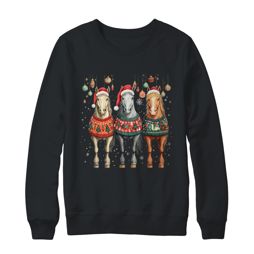 Cute Horses Santa Hat Ugly Christmas Xmas Horse Lover Shirt & Sweatshirt | siriusteestore