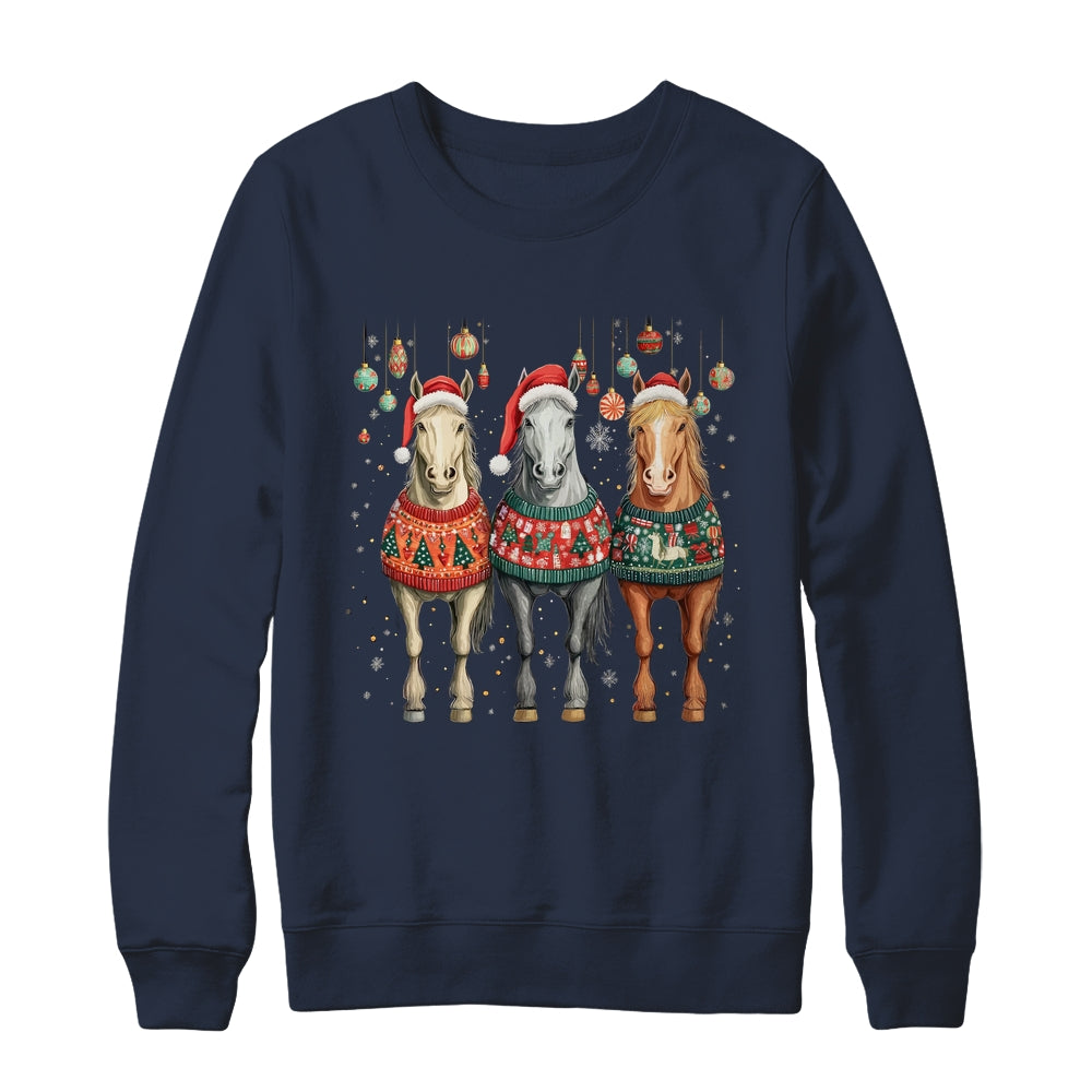 Cute Horses Santa Hat Ugly Christmas Xmas Horse Lover Shirt & Sweatshirt | siriusteestore
