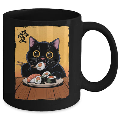 Cute Kawaii Black Cat Eating Sushi Funny Japanese Black Cat Mug | siriusteestore