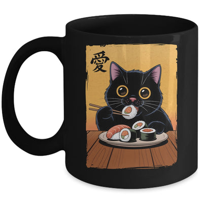 Cute Kawaii Black Cat Eating Sushi Funny Japanese Black Cat Mug | siriusteestore