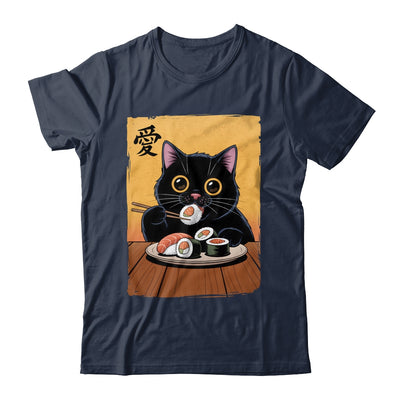 Cute Kawaii Black Cat Eating Sushi Funny Japanese Black Cat Shirt & Tank Top | siriusteestore
