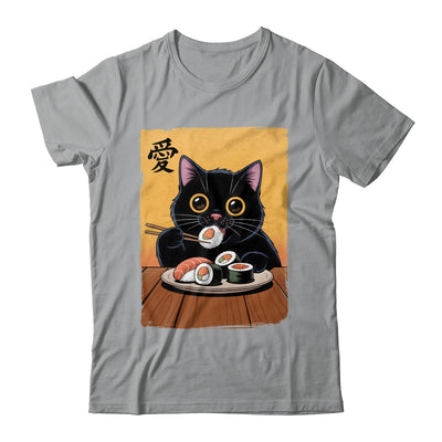 Cute Kawaii Black Cat Eating Sushi Funny Japanese Black Cat Shirt & Tank Top | siriusteestore