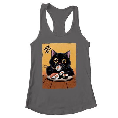 Cute Kawaii Black Cat Eating Sushi Funny Japanese Black Cat Shirt & Tank Top | siriusteestore
