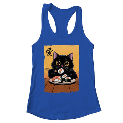Cute Kawaii Black Cat Eating Sushi Funny Japanese Black Cat Shirt & Tank Top | siriusteestore