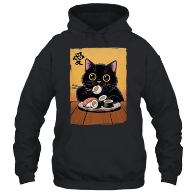Cute Kawaii Black Cat Eating Sushi Funny Japanese Black Cat Shirt & Tank Top | siriusteestore