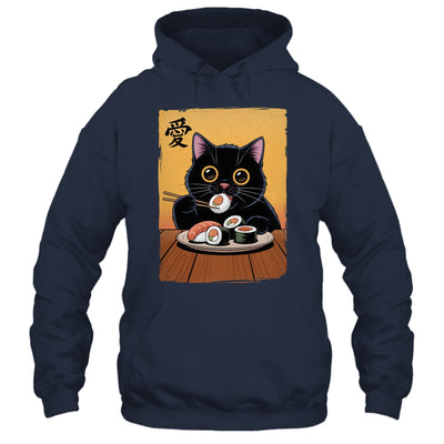 Cute Kawaii Black Cat Eating Sushi Funny Japanese Black Cat Shirt & Tank Top | siriusteestore