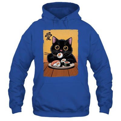 Cute Kawaii Black Cat Eating Sushi Funny Japanese Black Cat Shirt & Tank Top | siriusteestore