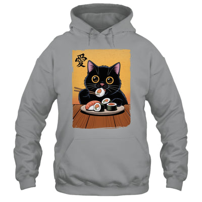 Cute Kawaii Black Cat Eating Sushi Funny Japanese Black Cat Shirt & Tank Top | siriusteestore