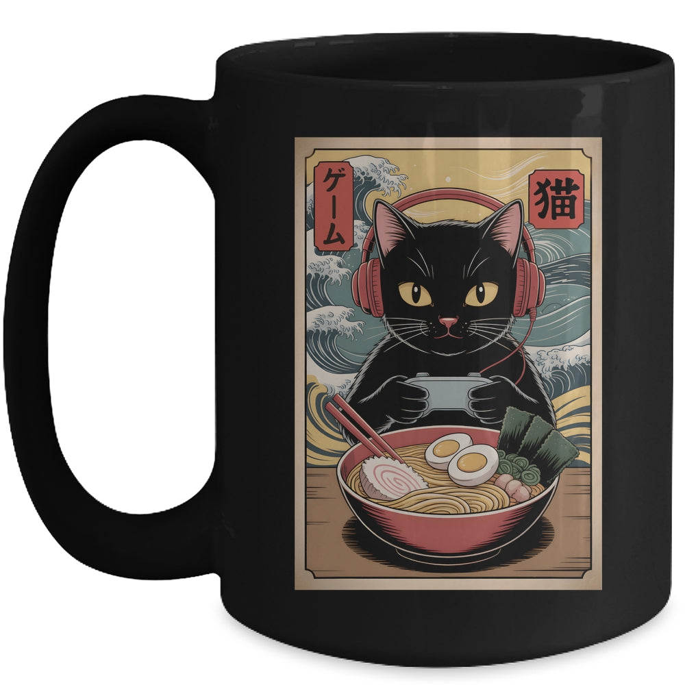 Cute Kawaii Gamer Cat Funny Ramen Retro Japanese Cat Gaming Mug | siriusteestore