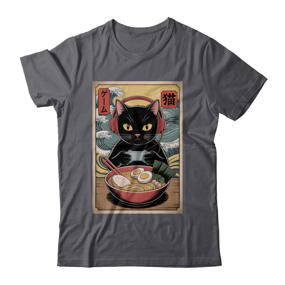Cute Kawaii Gamer Cat Funny Ramen Retro Japanese Cat Gaming Shirt & Hoodie | siriusteestore