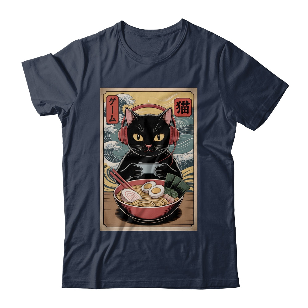 Cute Kawaii Gamer Cat Funny Ramen Retro Japanese Cat Gaming Shirt & Hoodie | siriusteestore