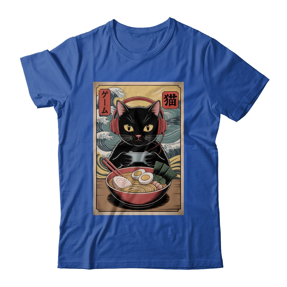 Cute Kawaii Gamer Cat Funny Ramen Retro Japanese Cat Gaming Shirt & Hoodie | siriusteestore