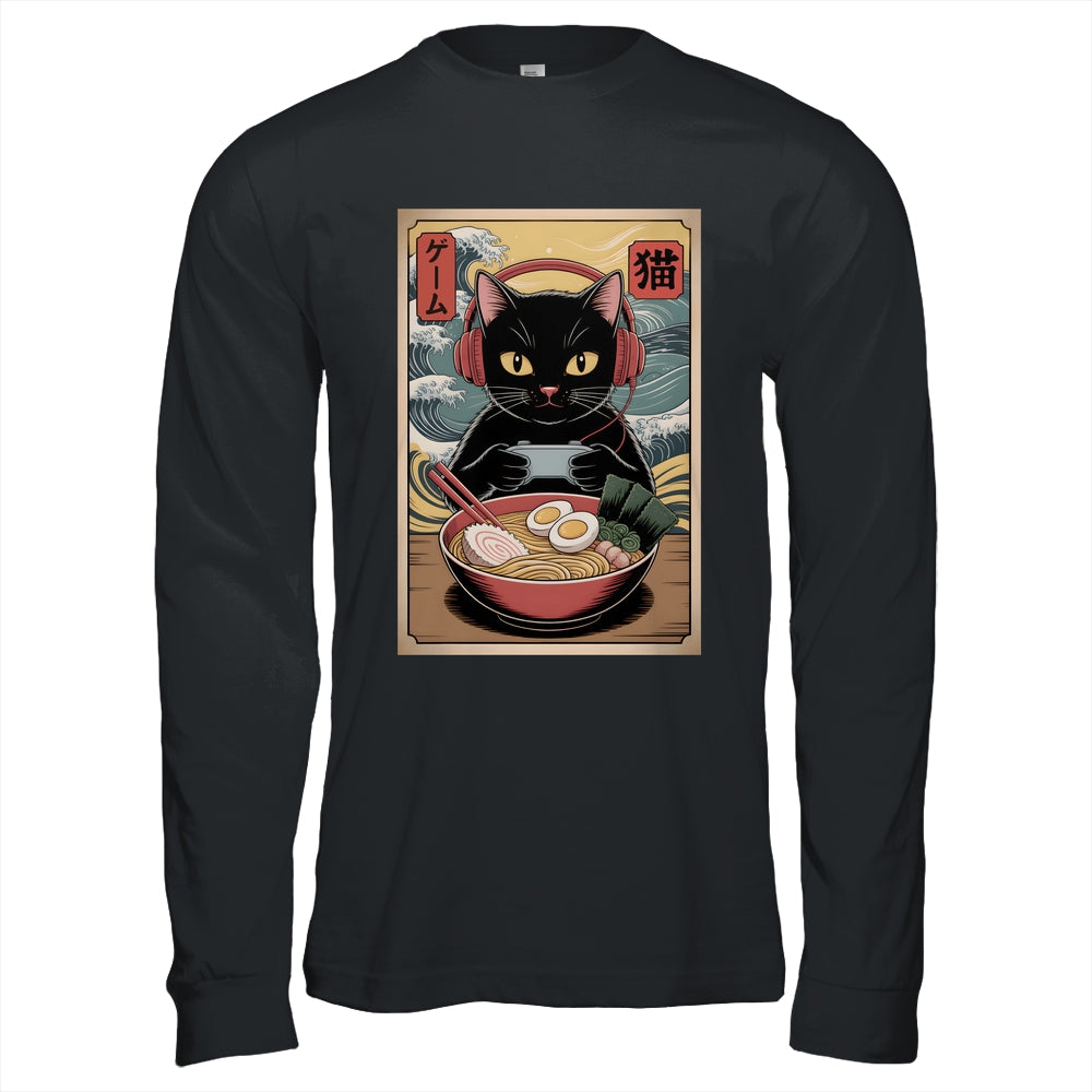 Cute Kawaii Gamer Cat Funny Ramen Retro Japanese Cat Gaming Shirt & Hoodie | siriusteestore