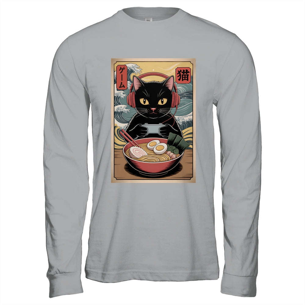 Cute Kawaii Gamer Cat Funny Ramen Retro Japanese Cat Gaming Shirt & Hoodie | siriusteestore