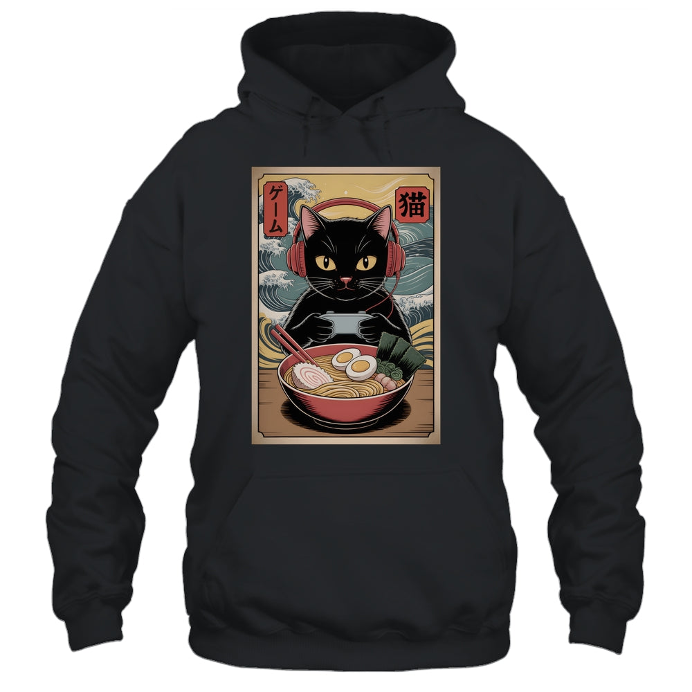 Cute Kawaii Gamer Cat Funny Ramen Retro Japanese Cat Gaming Shirt & Hoodie | siriusteestore