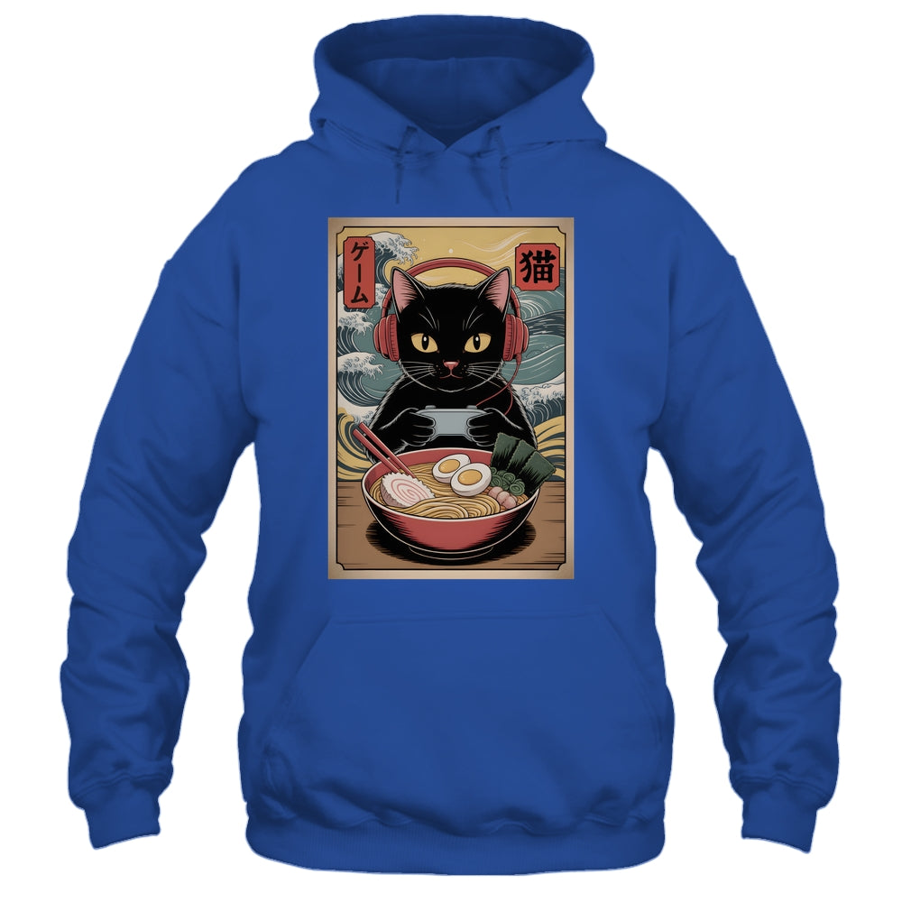 Cute Kawaii Gamer Cat Funny Ramen Retro Japanese Cat Gaming Shirt & Hoodie | siriusteestore