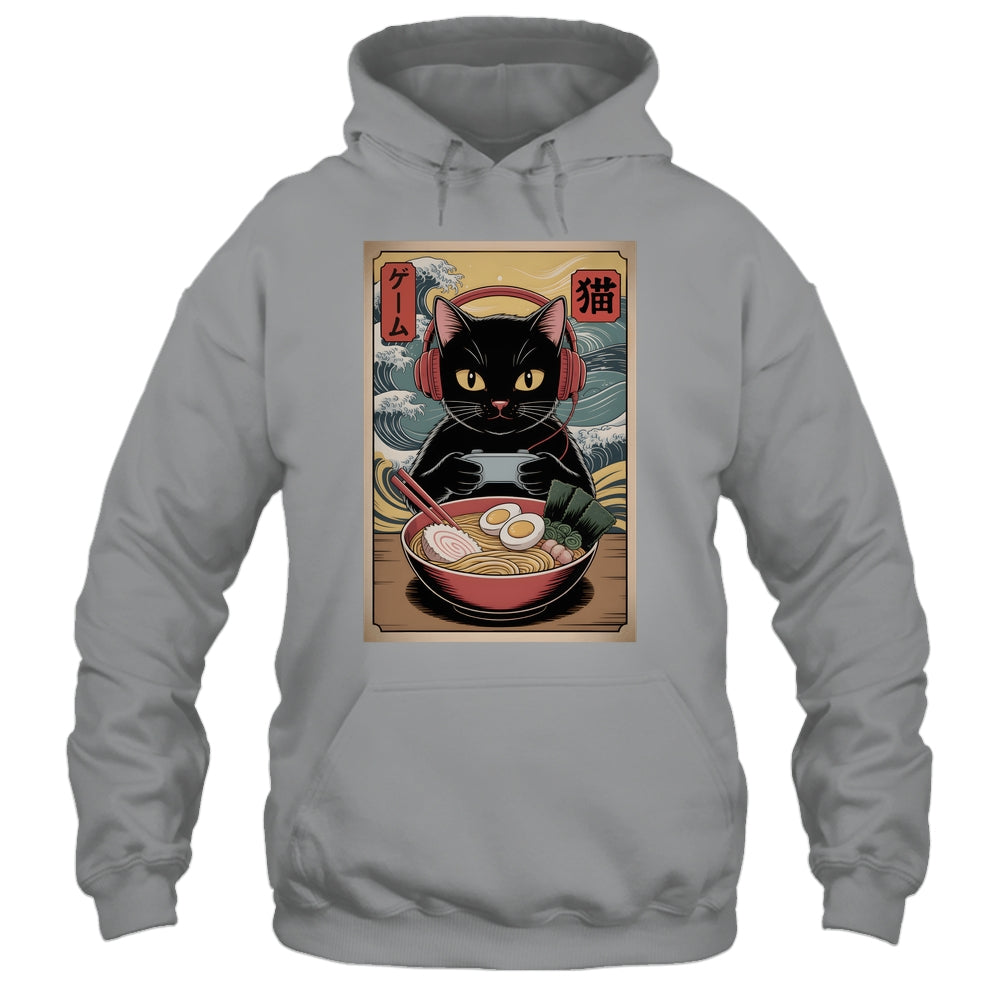 Cute Kawaii Gamer Cat Funny Ramen Retro Japanese Cat Gaming Shirt & Hoodie | siriusteestore