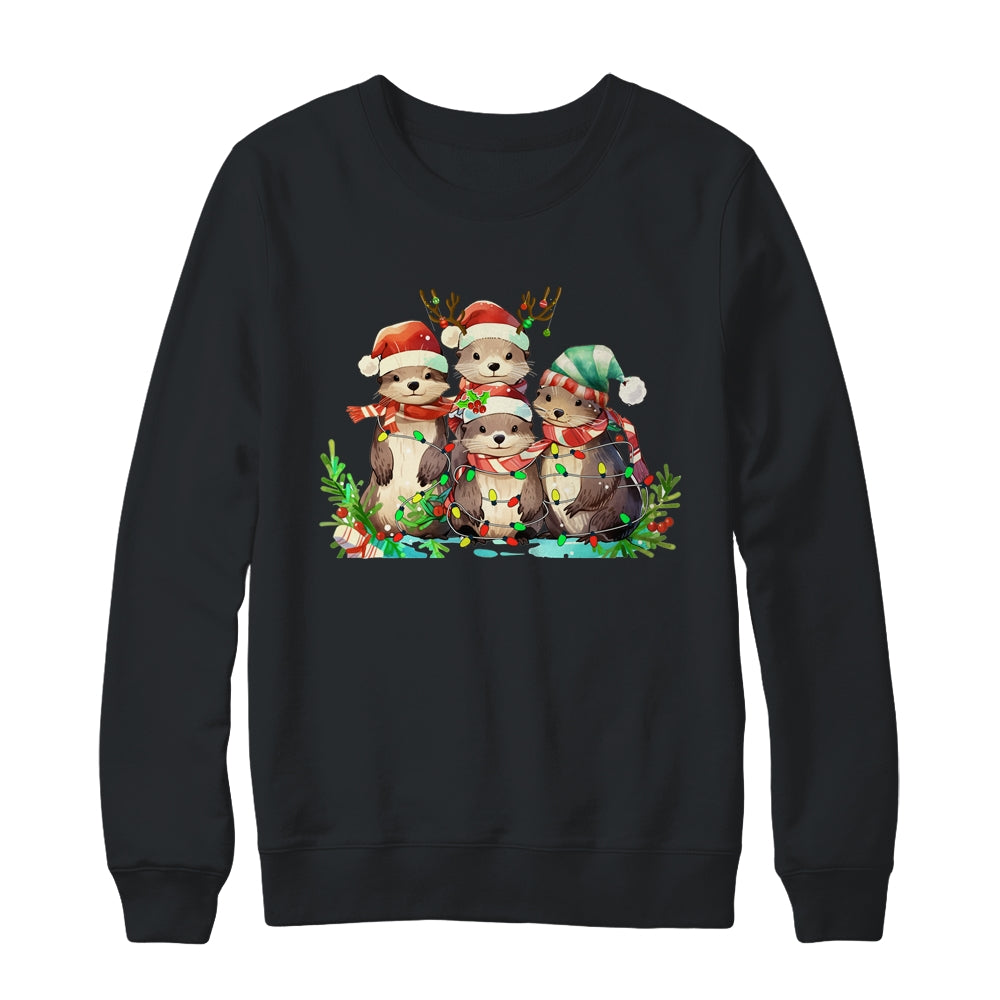 Cute Otter Christmas Funny Xmas Lights Animals Lover Shirt & Sweatshirt | siriusteestore