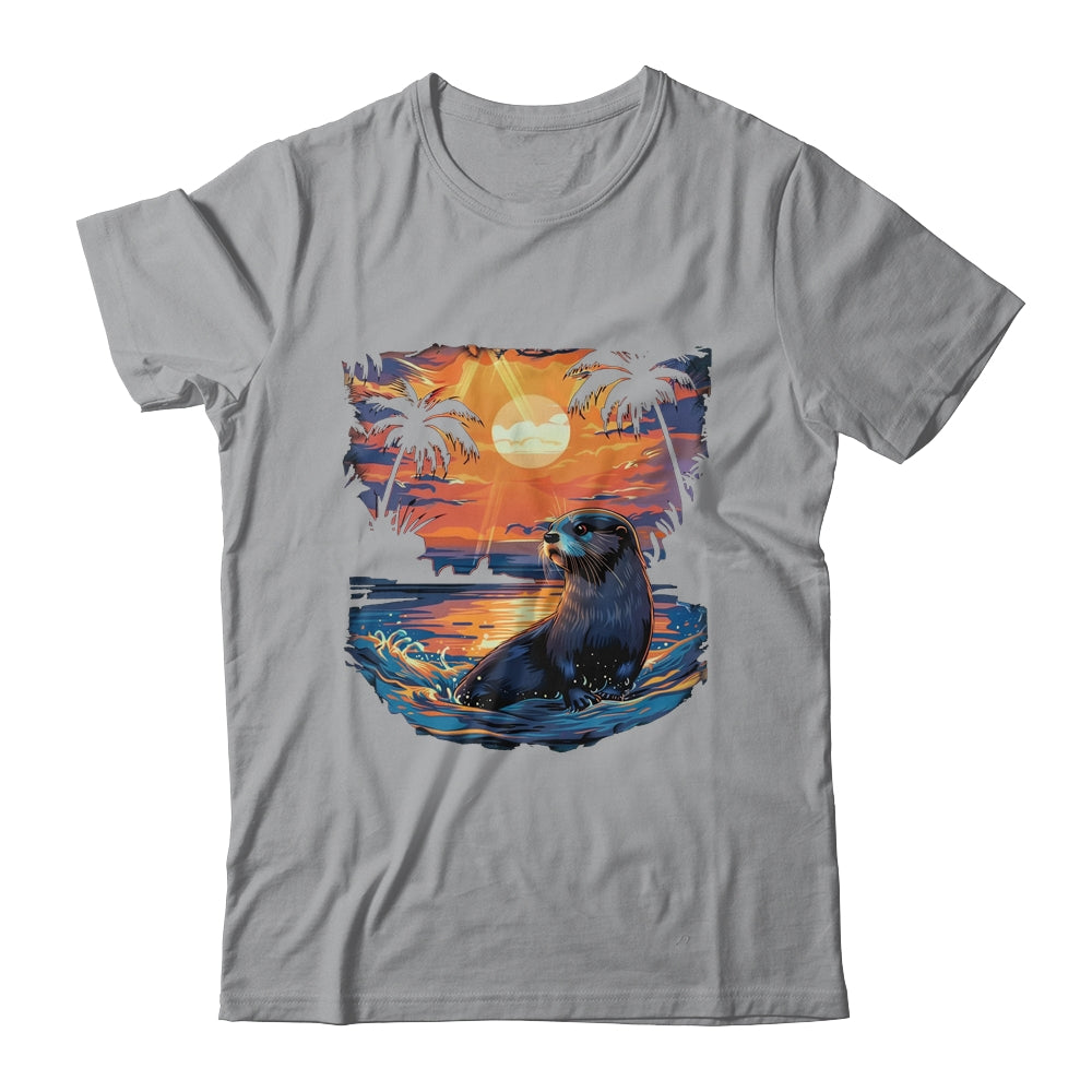Cute Otter Discover The Spirit Animal River Otter Sunset Shirt & Tank Top | siriusteestore