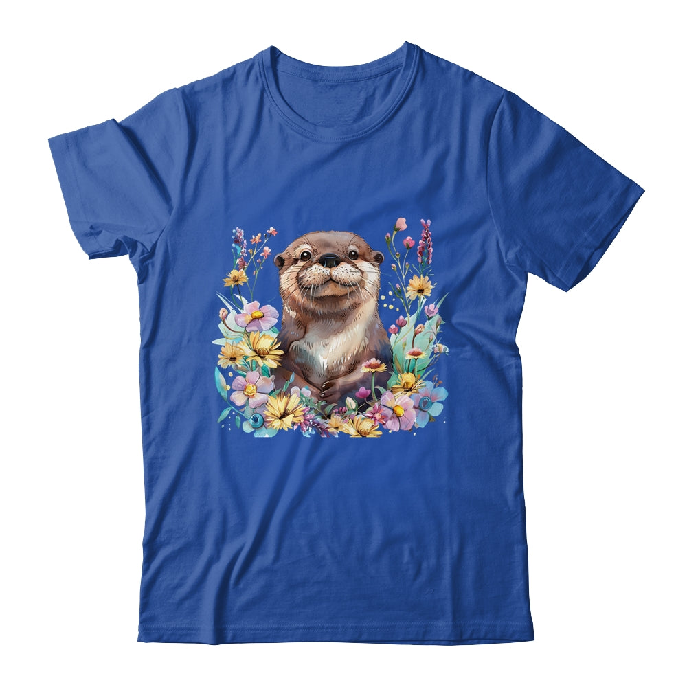 Cute Otter Face Floral Watercolor Painting Sea Otter Lover Shirt & Tank Top | siriusteestore