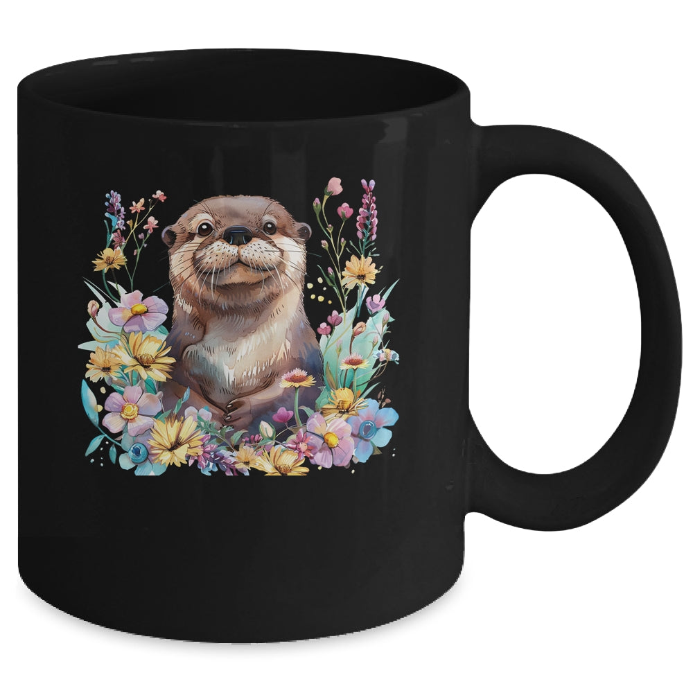 Cute Otter Face Floral Watercolor Painting Sea Otter Lover Mug | siriusteestore