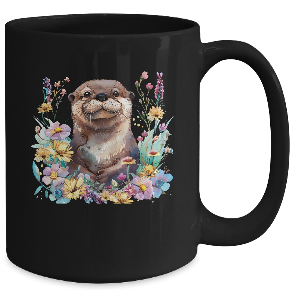 Cute Otter Face Floral Watercolor Painting Sea Otter Lover Mug | siriusteestore
