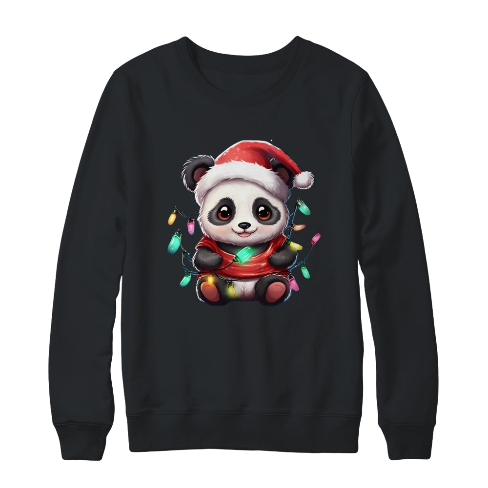Cute Panda Santa Christmas Light Christmas Panda Women Kids Shirt & Sweatshirt | siriusteestore