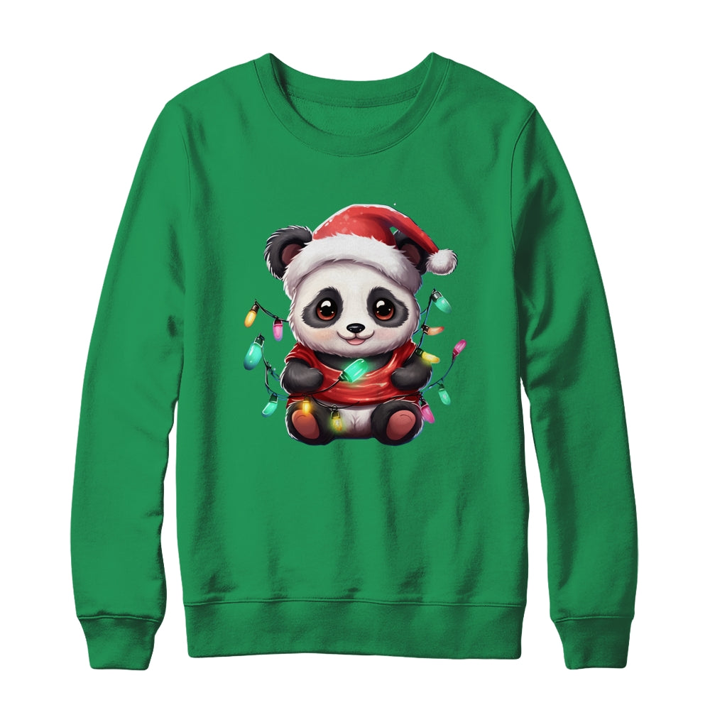 Cute Panda Santa Christmas Light Christmas Panda Women Kids Shirt & Sweatshirt | siriusteestore