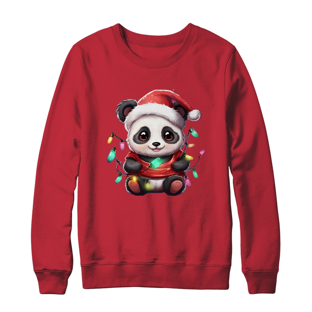 Cute Panda Santa Christmas Light Christmas Panda Women Kids Shirt & Sweatshirt | siriusteestore