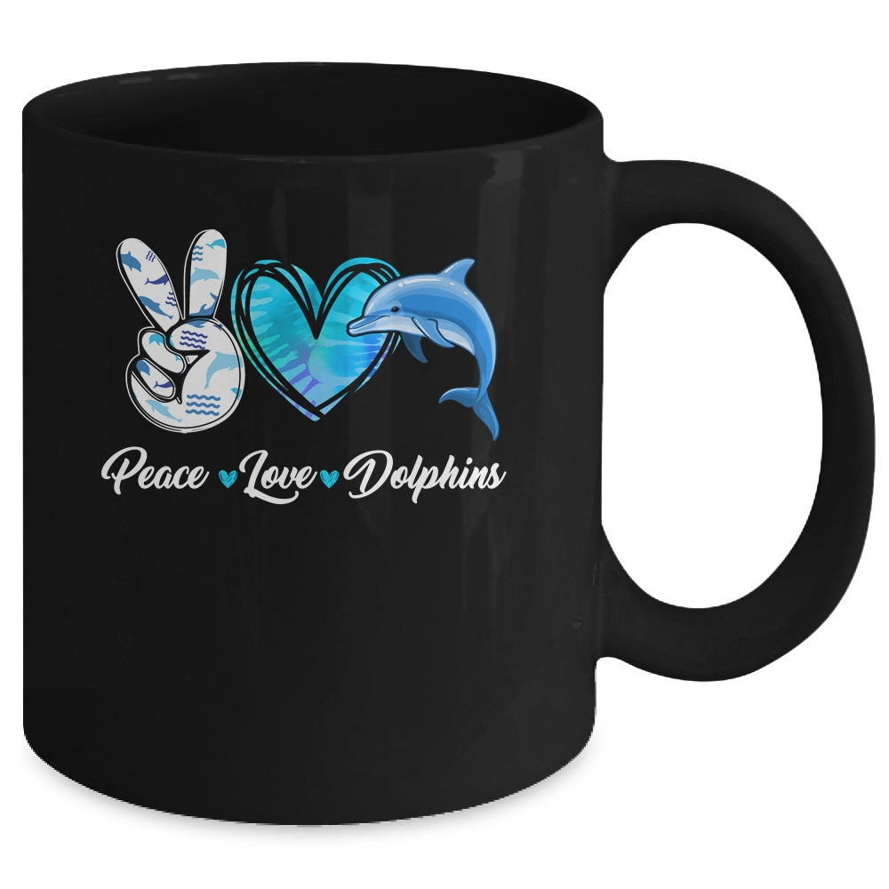 Cute Peace Love Dolphin Design For Men Women Kids Aquatic Mug | siriusteestore