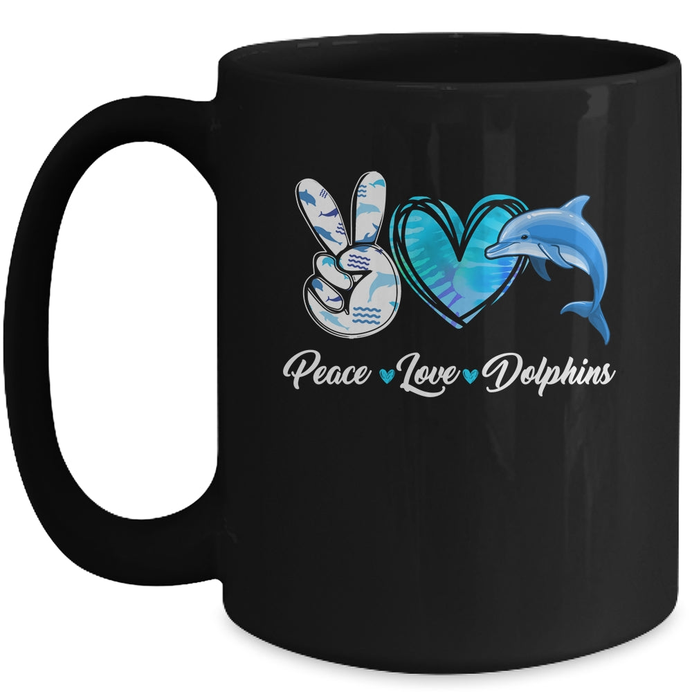 Cute Peace Love Dolphin Design For Men Women Kids Aquatic Mug | siriusteestore