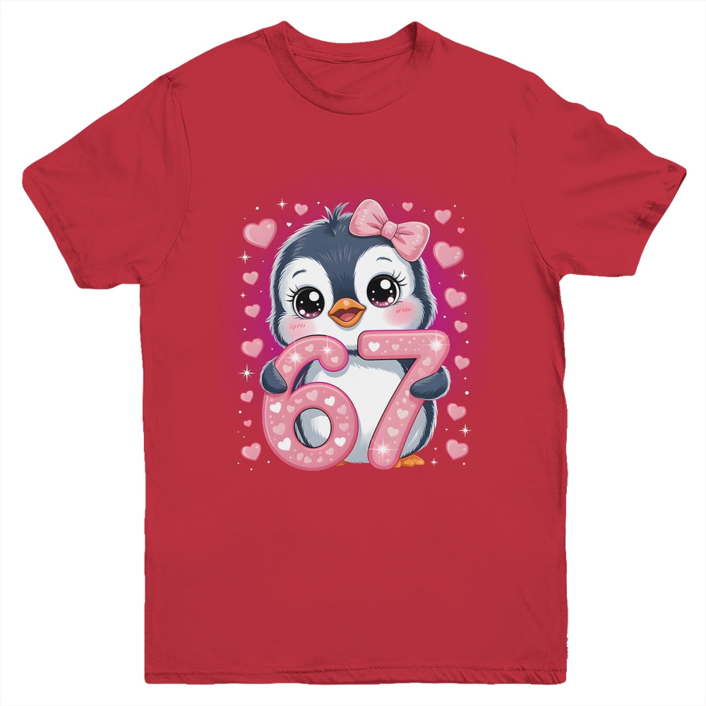 Cute Penguin 67 Six Seven Valentine Heart Lovers 6 7 Meme Youth Shirt | siriusteestore