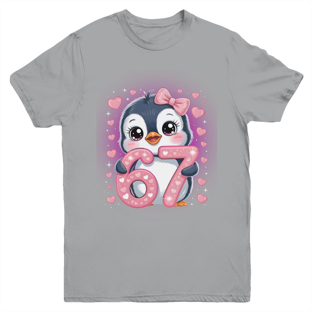 Cute Penguin 67 Six Seven Valentine Heart Lovers 6 7 Meme Youth Shirt | siriusteestore