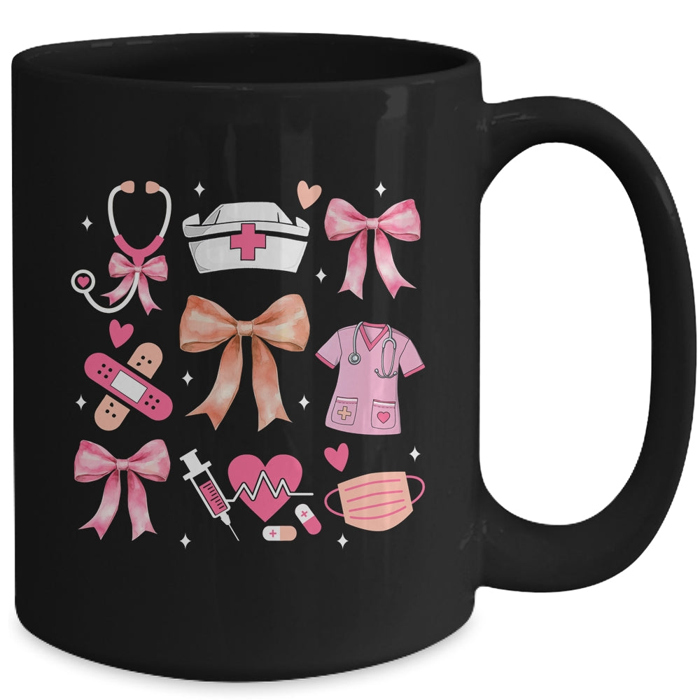 Cute Pink Coquette Bow Nurse Life Nursing Design For Women Mug | siriusteestore