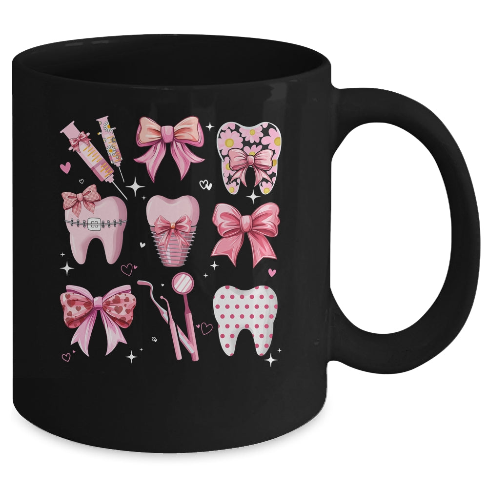 Cute Pink Coquette Bow Teeth Dentist Squad Dental Assistant Mug | siriusteestore