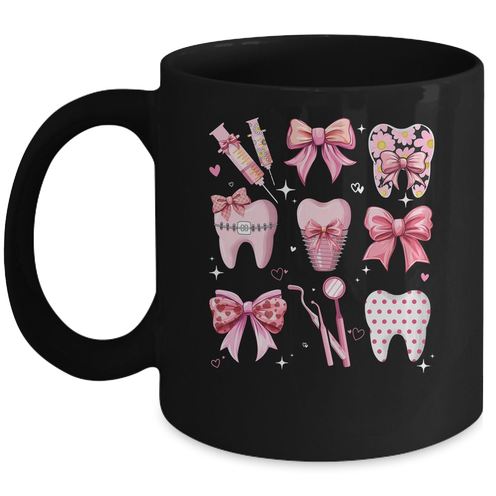 Cute Pink Coquette Bow Teeth Dentist Squad Dental Assistant Mug | siriusteestore