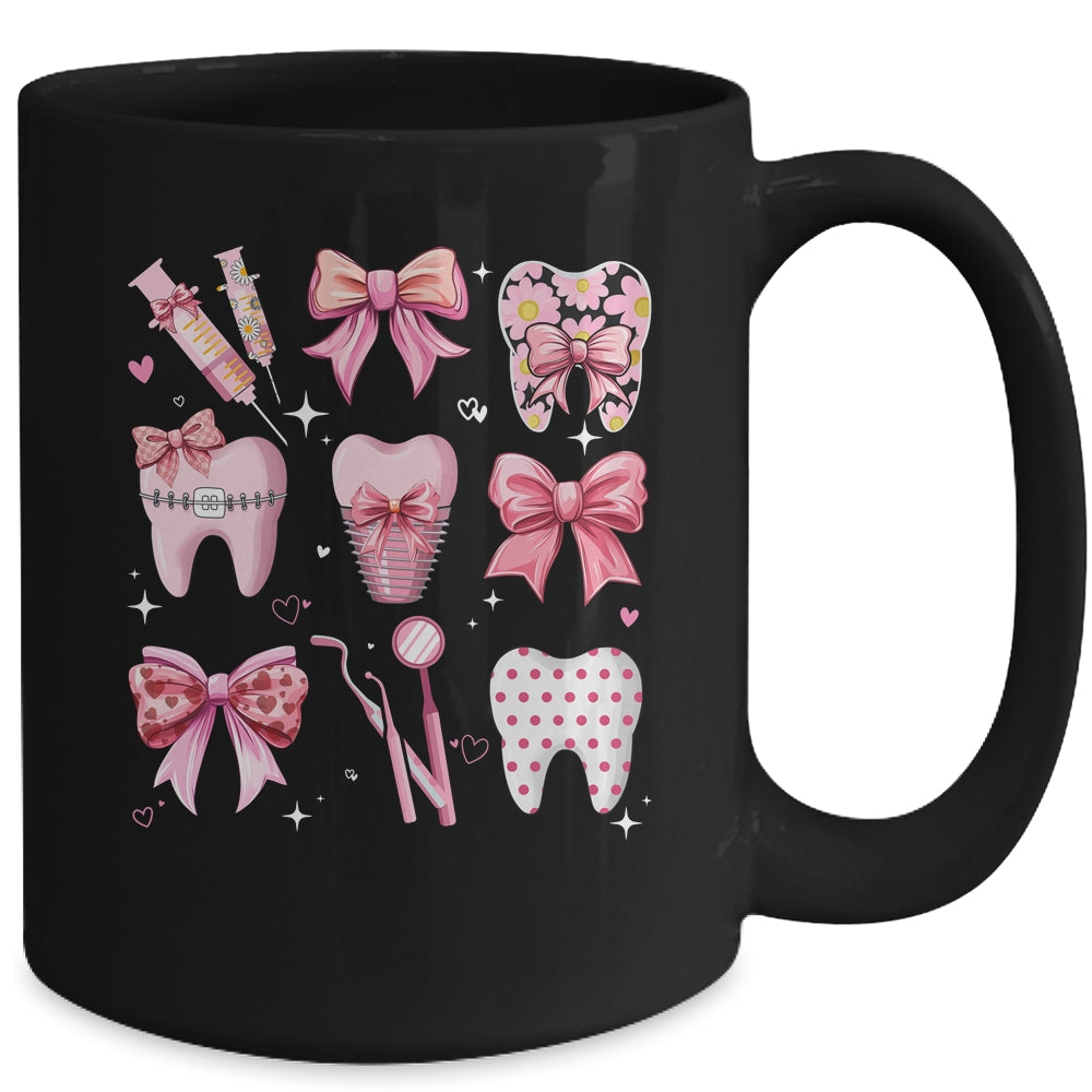 Cute Pink Coquette Bow Teeth Dentist Squad Dental Assistant Mug | siriusteestore