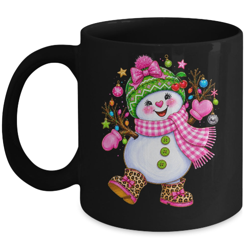 Cute Pink Coquette Snowman Christmas Girly Leopard Women Mug | siriusteestore