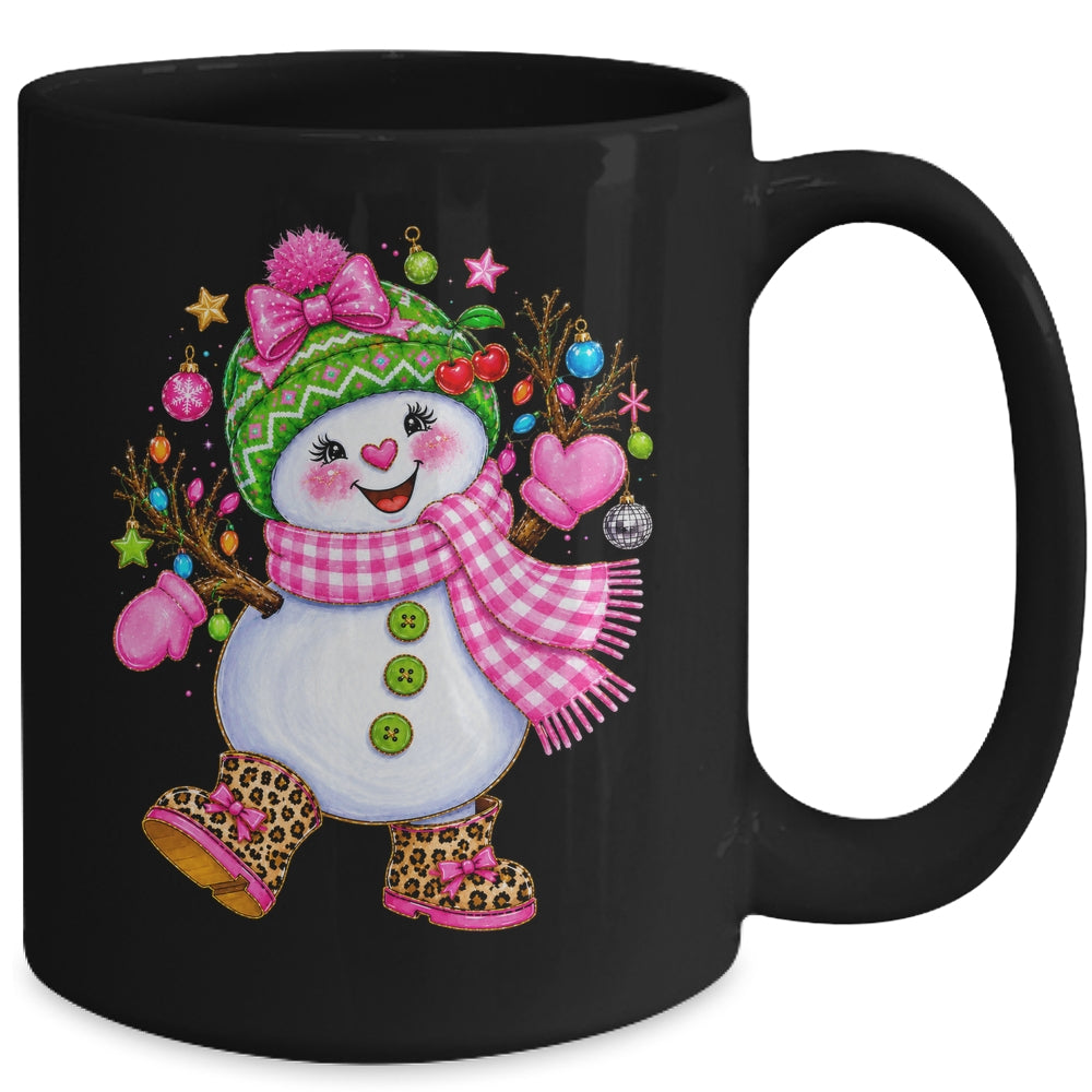 Cute Pink Coquette Snowman Christmas Girly Leopard Women Mug | siriusteestore