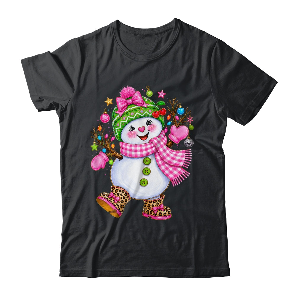 Cute Pink Coquette Snowman Christmas Girly Leopard Women Shirt & Sweatshirt | siriusteestore
