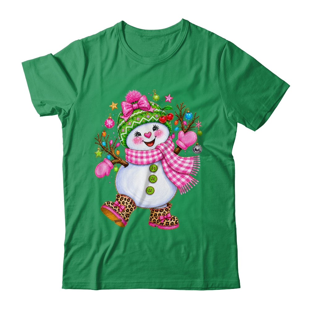 Cute Pink Coquette Snowman Christmas Girly Leopard Women Shirt & Sweatshirt | siriusteestore