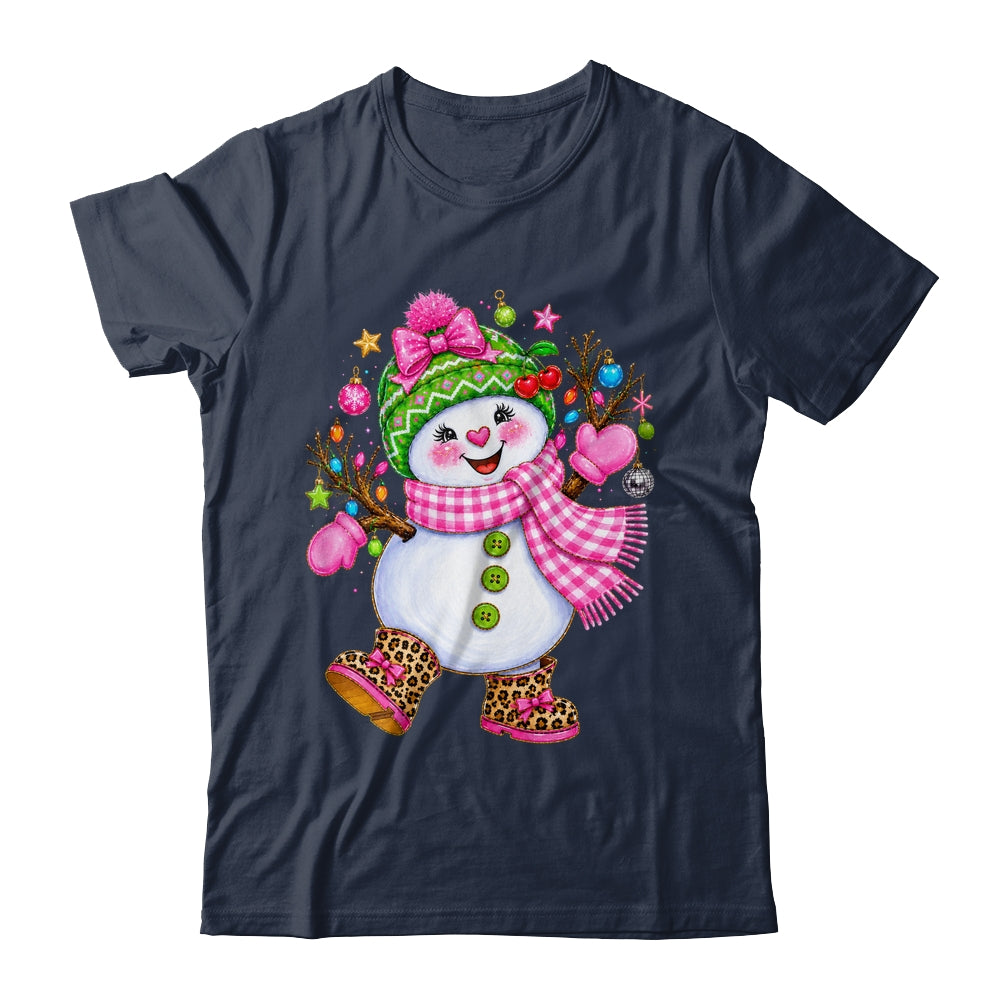 Cute Pink Coquette Snowman Christmas Girly Leopard Women Shirt & Sweatshirt | siriusteestore
