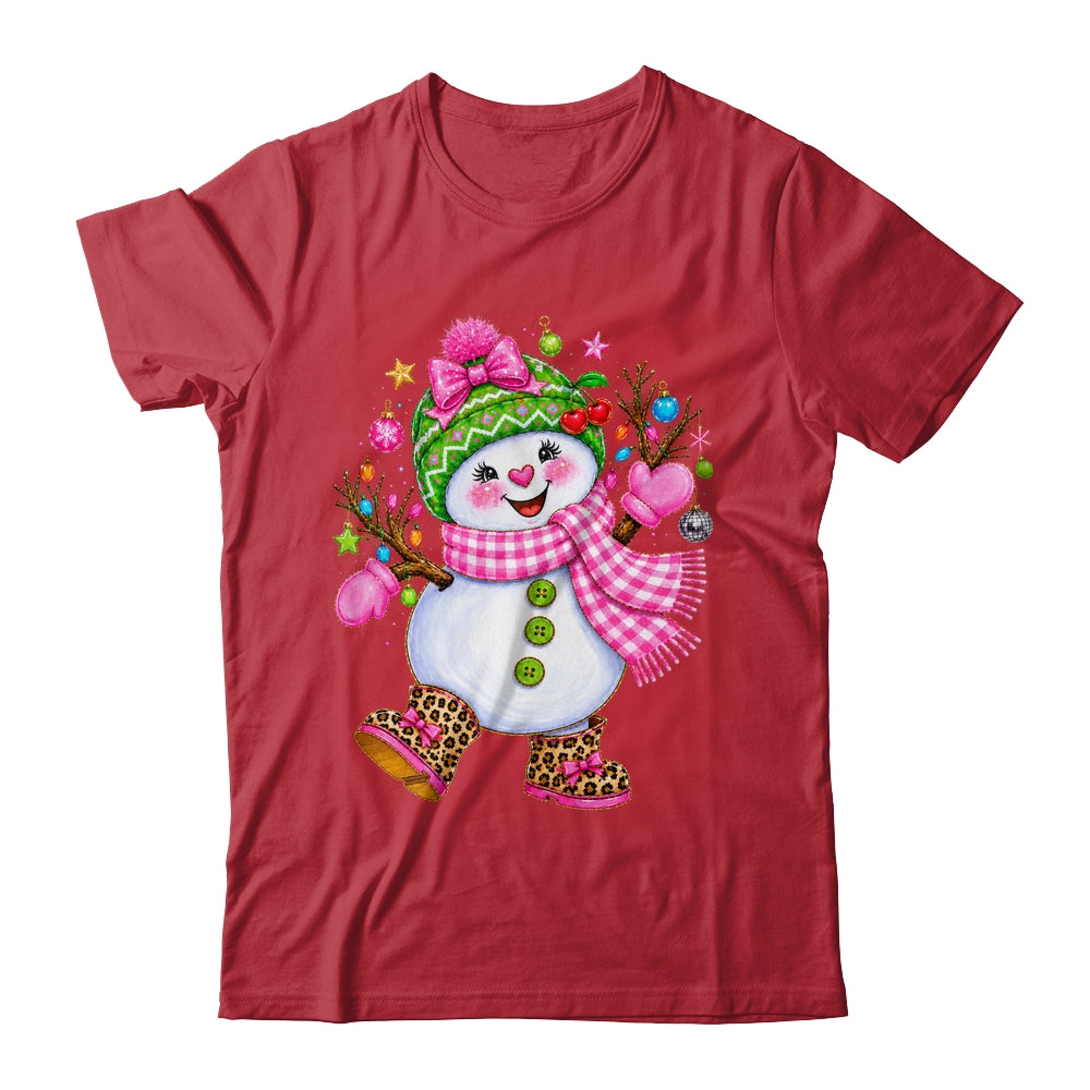 Cute Pink Coquette Snowman Christmas Girly Leopard Women Shirt & Sweatshirt | siriusteestore