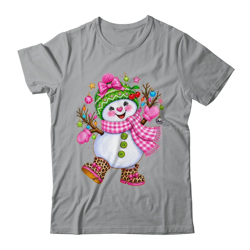 Cute Pink Coquette Snowman Christmas Girly Leopard Women Shirt & Sweatshirt | siriusteestore