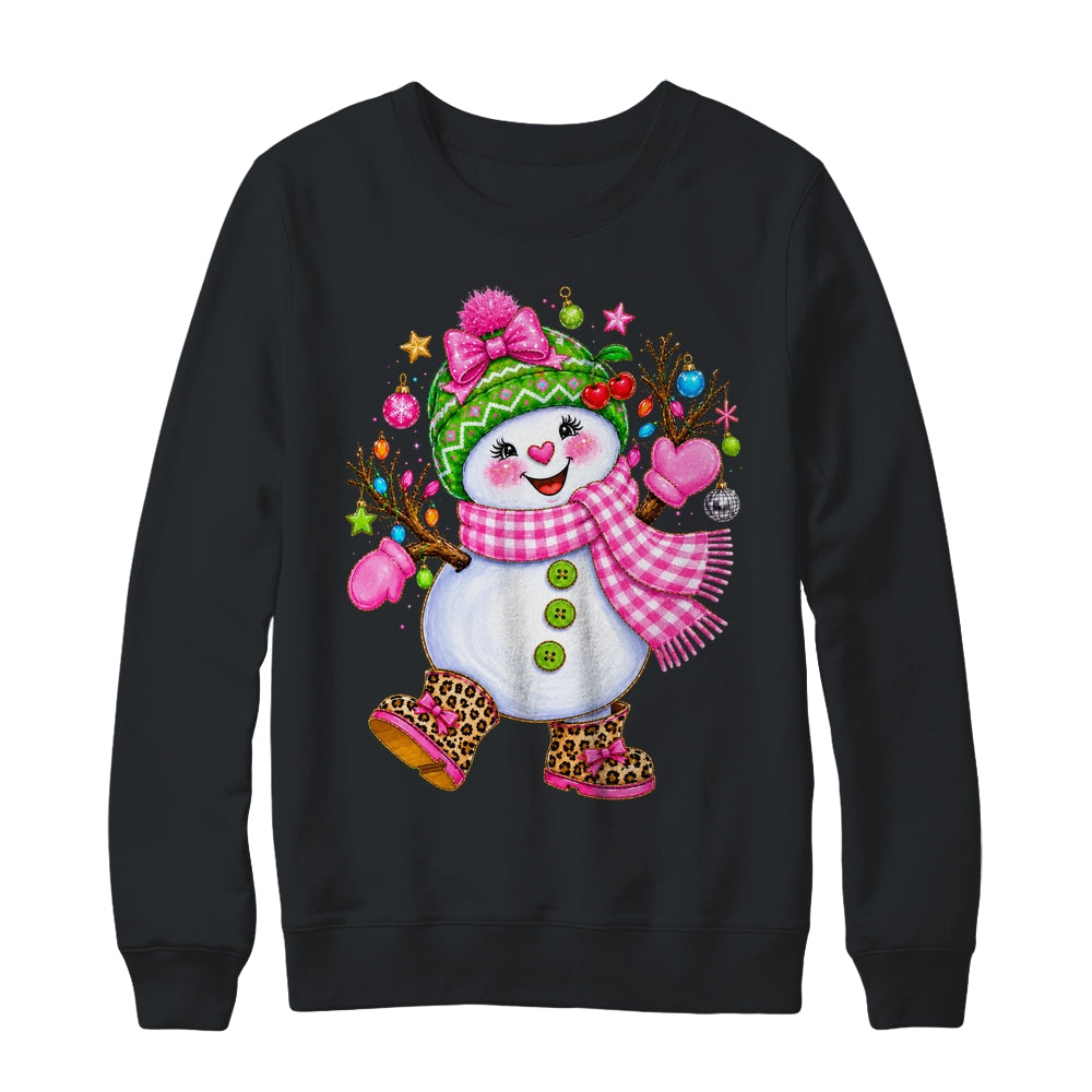 Cute Pink Coquette Snowman Christmas Girly Leopard Women Shirt & Sweatshirt | siriusteestore