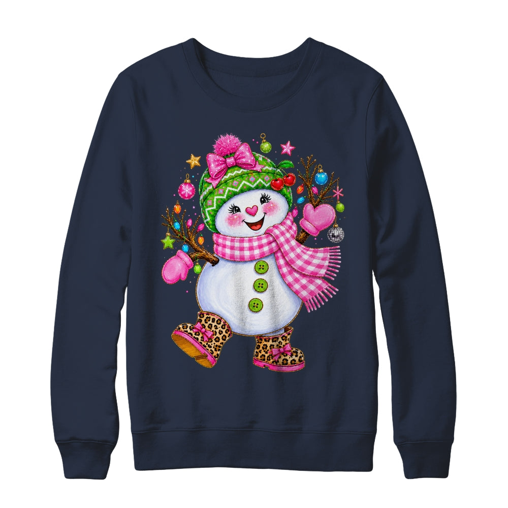 Cute Pink Coquette Snowman Christmas Girly Leopard Women Shirt & Sweatshirt | siriusteestore